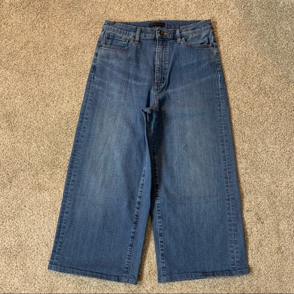 UNIQLO Indigo BLUE Stretch DENIM High Rise Waist WIDE LEG Cropped JEANS  27